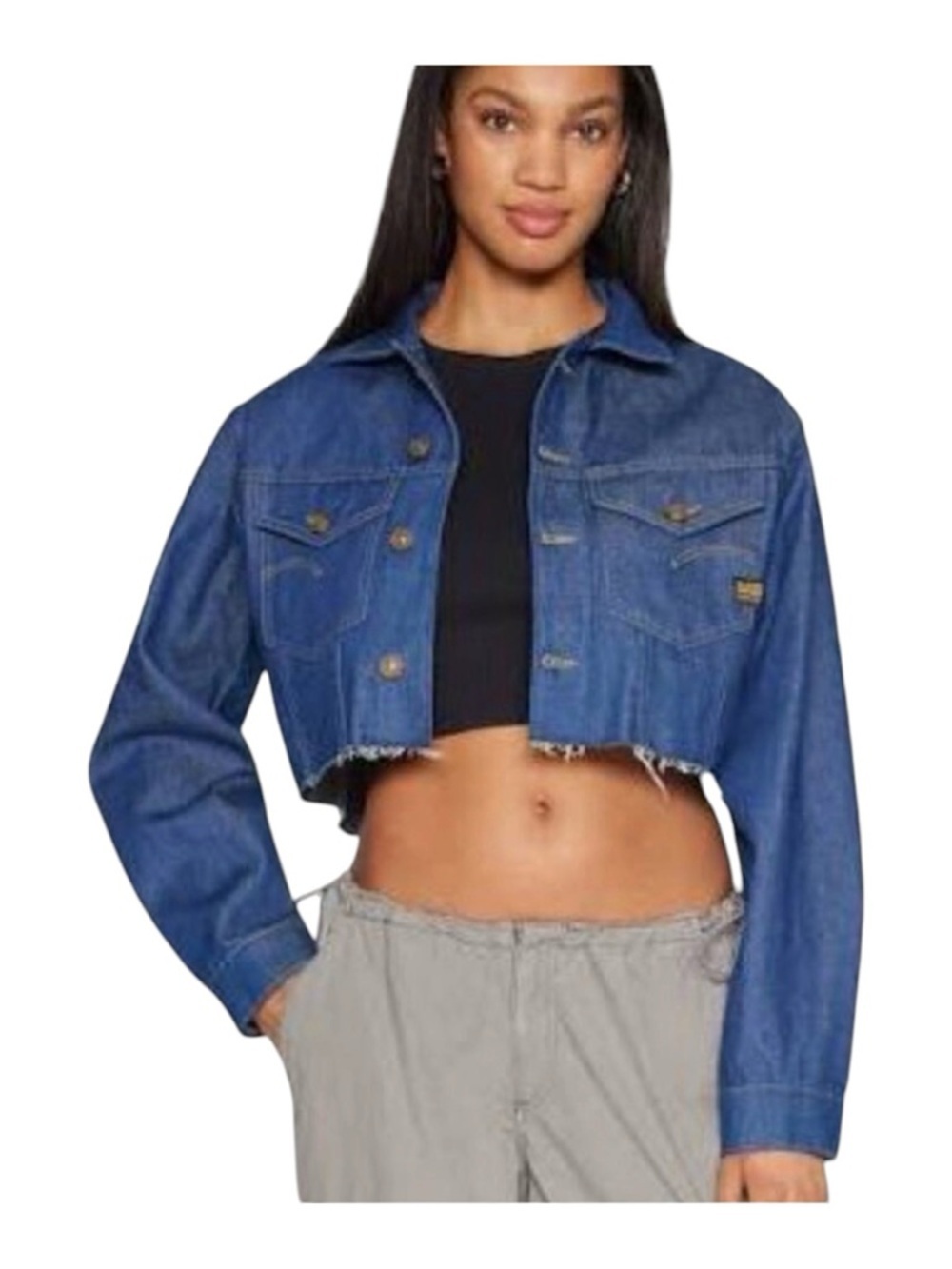 G-Star RAW Relaxed Cropped Cutoff Denim Jacket Raw Denim Size M NWT